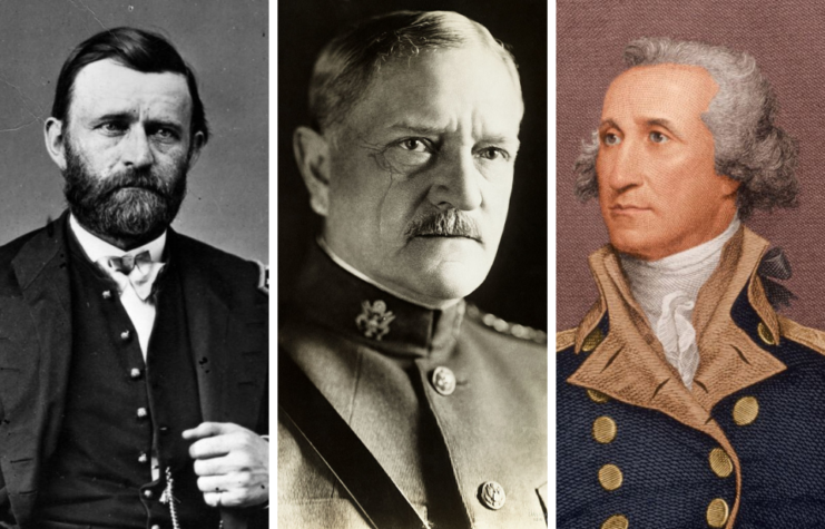 Military portrait of Ulysses S. Grant + Military portrait of John J. Pershing + Military portrait of George Washington