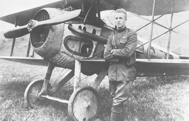 Frank Luke standing in front of his SPAD S.XIII