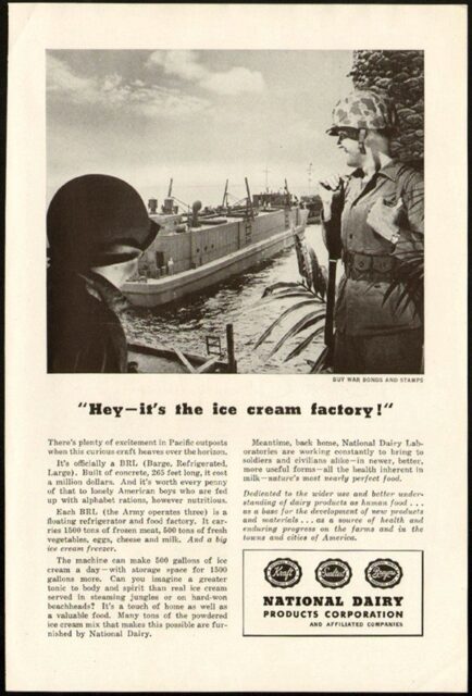 Scan of a 1945 advertisement for the ice cream barge