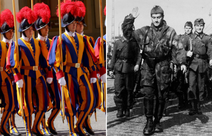 Swiss Guard marching together + Group of Fallschirmjäger walking together