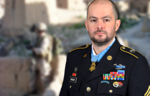 Three members of the 3rd Special Forces Group standing in Shok Valley + Military portrait of Staff Sgt. Ronald J Shurer II