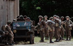 Re-enactors dressed as members of the Royal Winnipeg Rifles Regiment