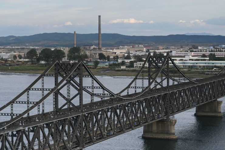 View of the Friendship Bridge running across the Yalu River