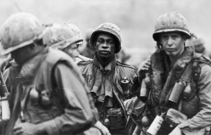 US Marines standing together in uniform