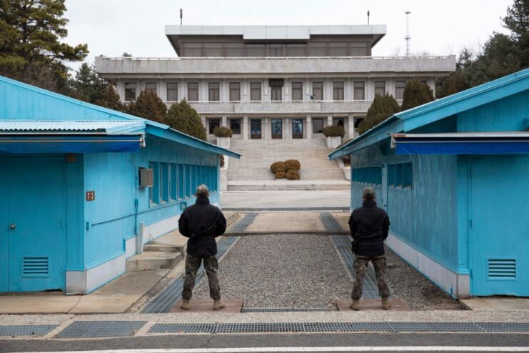 Two South Korean soldiers standing in the Demilitarized Zone (DMZ)