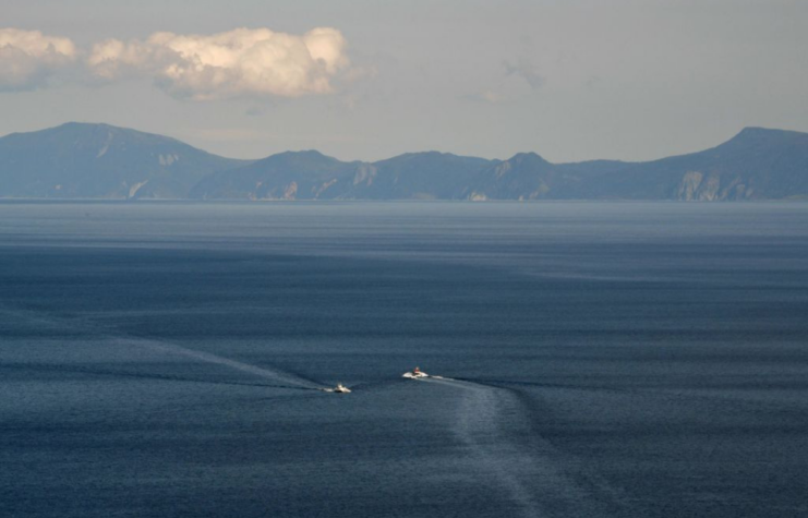 View of Kunashiri from the coast of Hokkaido