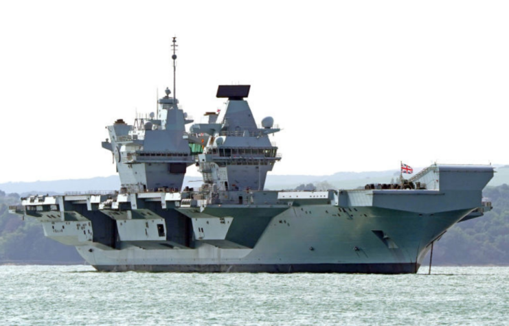 HMS Prince of Wales (R09) anchored off the coast of Hampshire