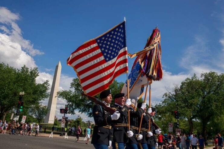 US Army soldiers marching in the 2019 National Memorial Day Parade