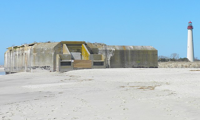 View of Battery 223, with a lighthouse in the distance