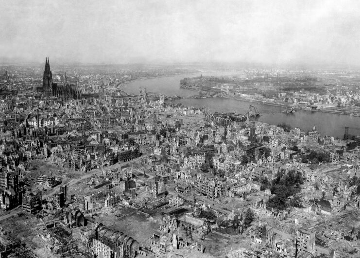 Aerial view of the ruined remains of Cologne