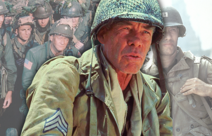 Still from 'The Longest Day' + Tom Hanks as Capt. John Miller in 'Saving Private Ryan' + Lee Marvin as Sergeant in 'The Big Red One'