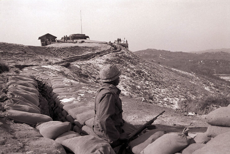 American soldier standing along the Korean Demilitarized Zone (DMZ)