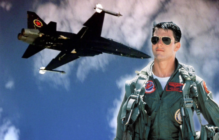 Still from 'Top Gun' + Tom Cruise as Lt. Pete "Maverick" Mitchell in 'Top Gun'