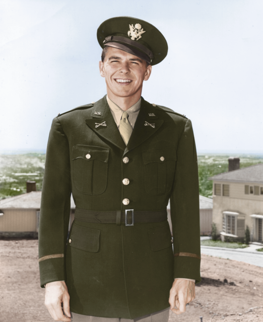 Ronald Reagan standing in his US Army uniform