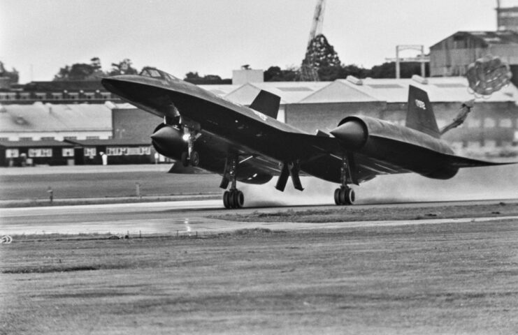 Lockheed SR-71 Blackbird taking off down a runway