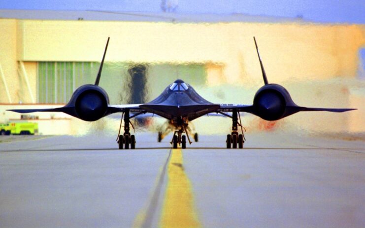 Lockheed SR-71 Blackbird taxiing down a runway