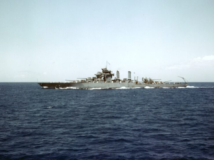 Side view of USS West Virginia. 