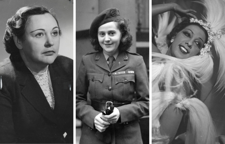 Portrait of Nancy Wake + Odette Sansom standing in her Special Operations Executive (SOE) uniform + Portrait of Joséphine Baker