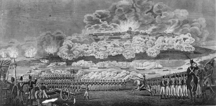 Illustration of troops firing on Washington, DC