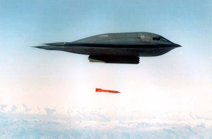 B-2 stealth bomber dropping a laser guided missile. 