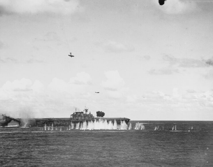 Japanese aircraft attacking the USS Hornet (CV-8) at sea