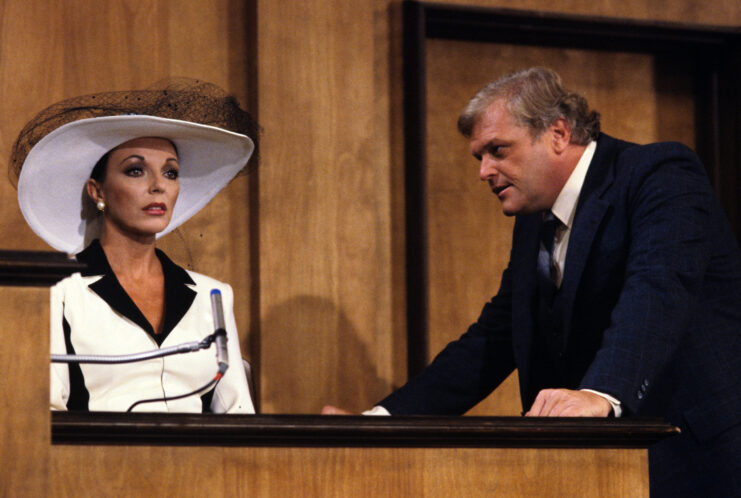 Joan Collins and Brian Dennehy in 'Dynasty' episode 'The Testimony.'