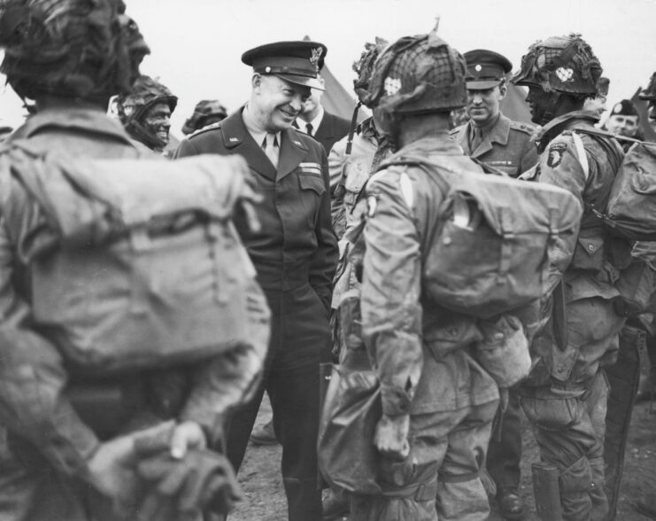 Dwight D. Eisenhower standing with members of the 101st Airborne Division