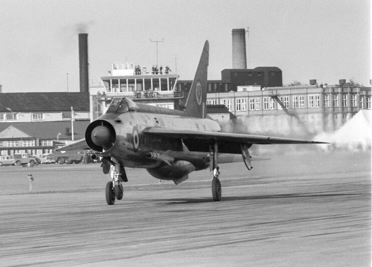 English Electric Lightning F1 XM470 taxiing down a runway