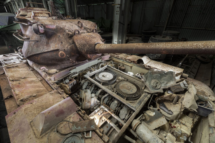 Close-up of the engine of the M47 Patton at The Tank Museum