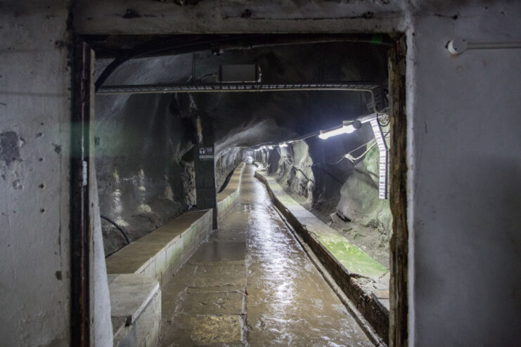 View down a stretch of tunnel beneath the Rock of Gibraltar