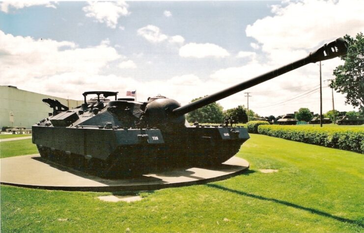 Front three-quarter view of the T28 at the Patton Museum.