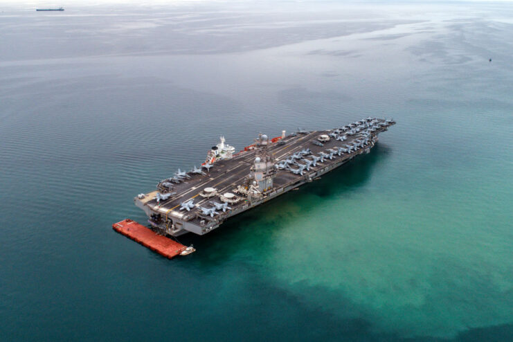 Aerial view of the USS Gerald R. Ford (CVN-78) at sea