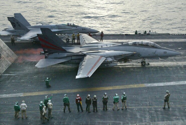 Grumman F-15A Tomcat on the flight deck of the USS Kitty Hawk (CV-63)