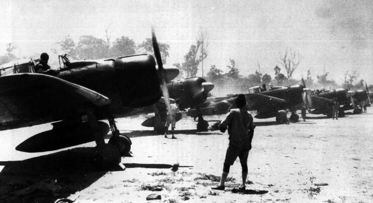 A6M2 Zeros from carrier Zuikaku preparing for a mission in Rabaul. 