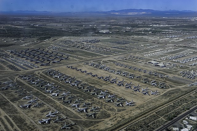 Aerial view of the aircraft boneyard at the 309th Aerospace Maintenance and Regeneration Group