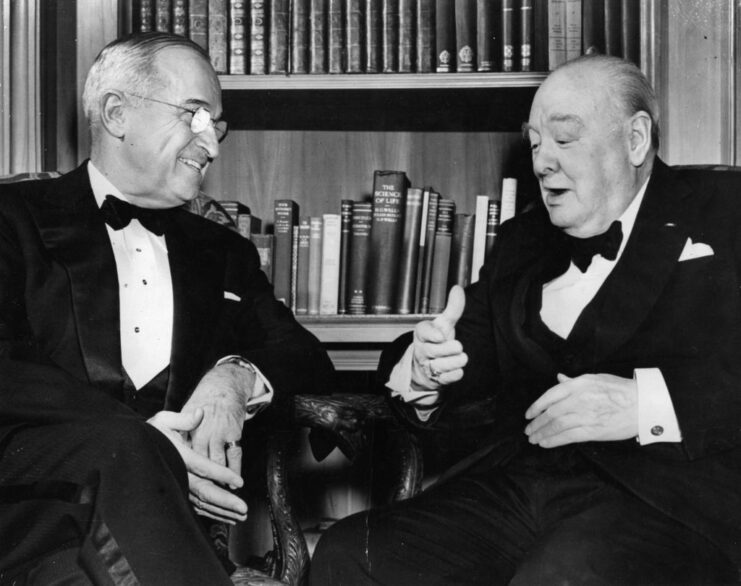 Harry Truman and Winston Churchill sitting together