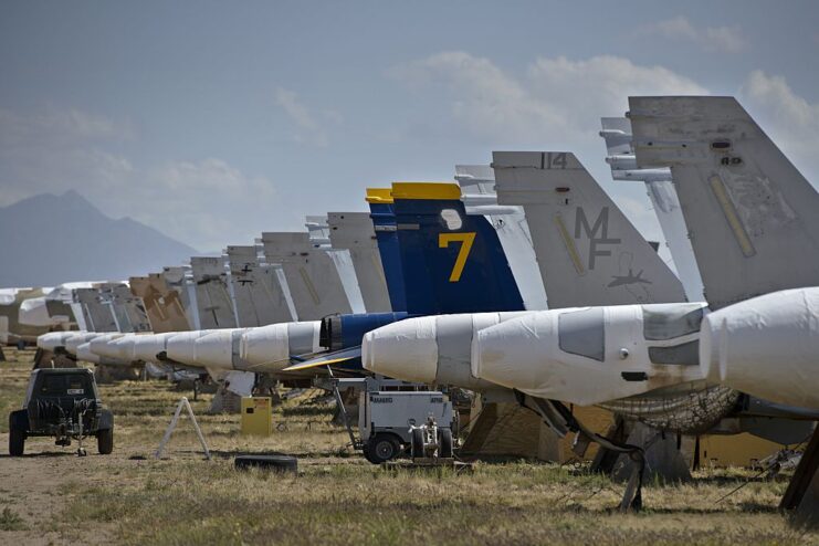 McDonnell Douglas F/A-18 Hornets lined up in the Arizona desert