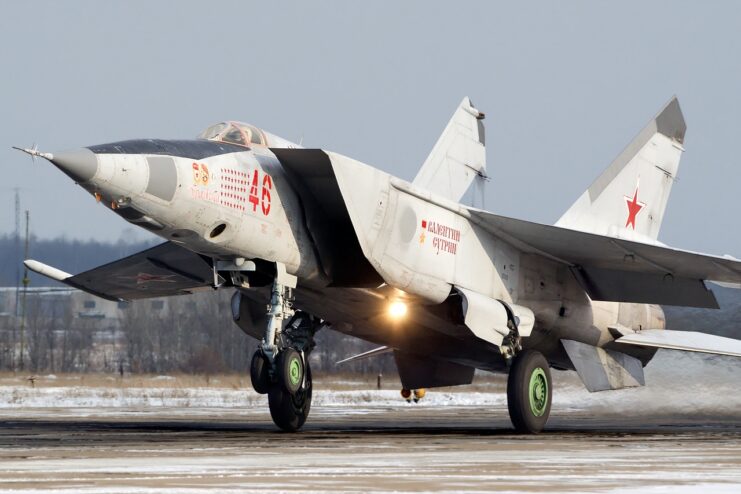 Mikoyan- Gurevich MiG-25RB on a runway. 