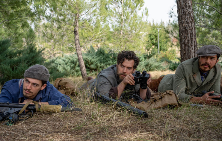 Hero Fiennes Tiffin, Henry Cavill and Henry Golding as Henry Hayes, Gustavus March-Phillipps and Freddy Alvarez in 'The Ministry of Ungentlemanly Warfare'