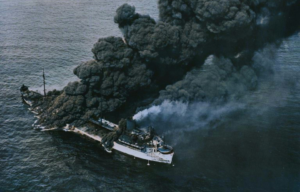 SS Pennsylvania Sun shrouded in smoke at sea