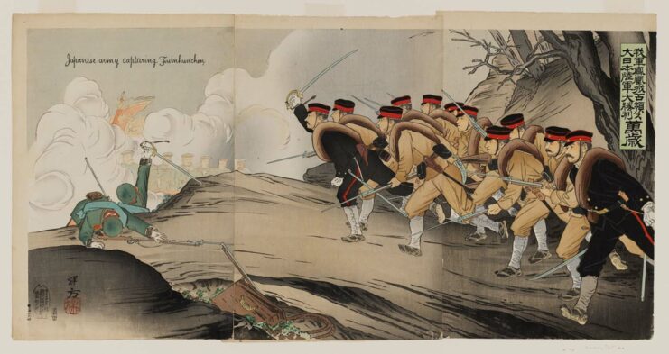 Woodcut of a Japanese banzai charge