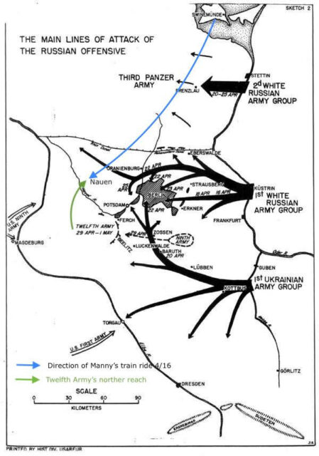 Map showing movements made during the Battle of Berlin