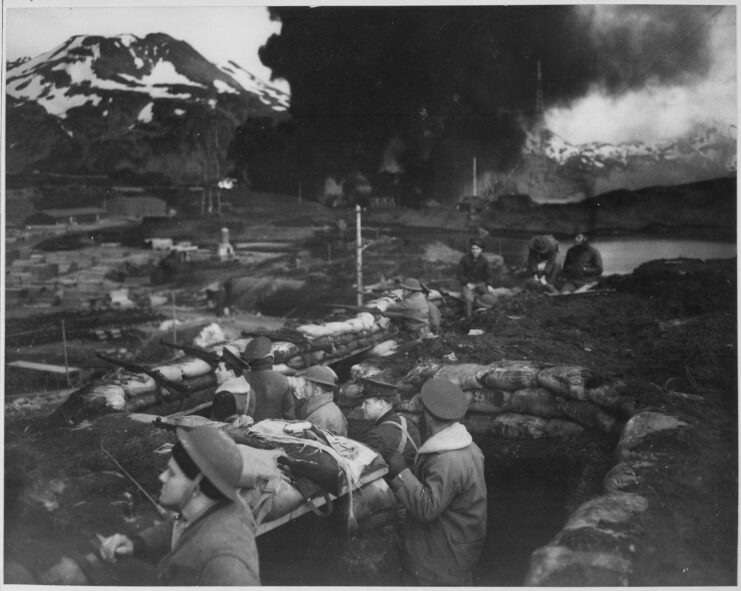 US Marines standing in a trench