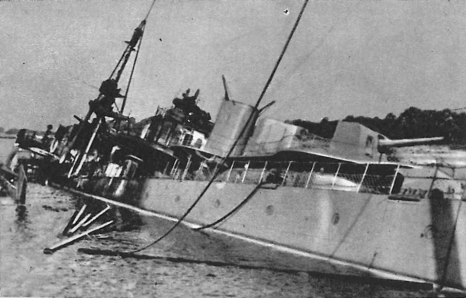 ORP Gryf partially submerged in water