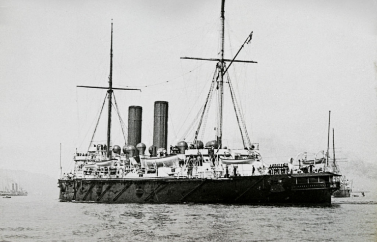 HMS Hawke (1891) leaving port