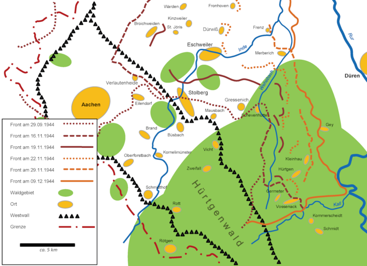 Map of military operations in Hürtgen in 1944. 