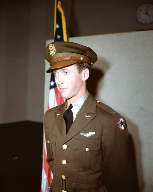 James "Jimmy" Stewart standing in his US Army Air Forces (USAAF) uniform