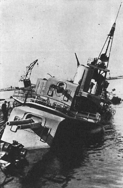 ORP Gryf partially submerged in the water