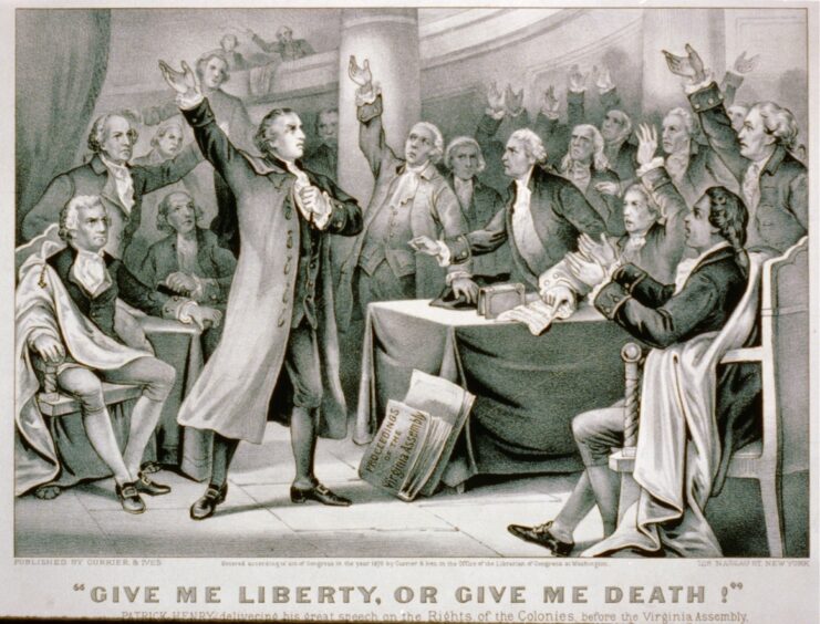 Illustration of Patrick Henry addressing the Second Virginia Convention