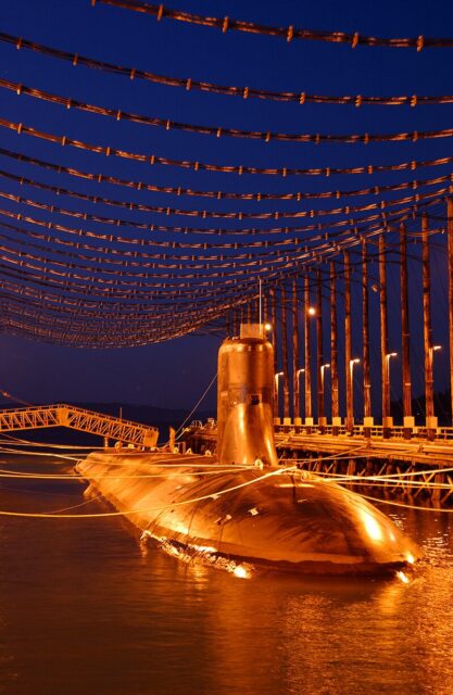 USS Jimmy Carter (SSN-23) moored at the Magnetic Silencing Facility at Naval Base Kitsap